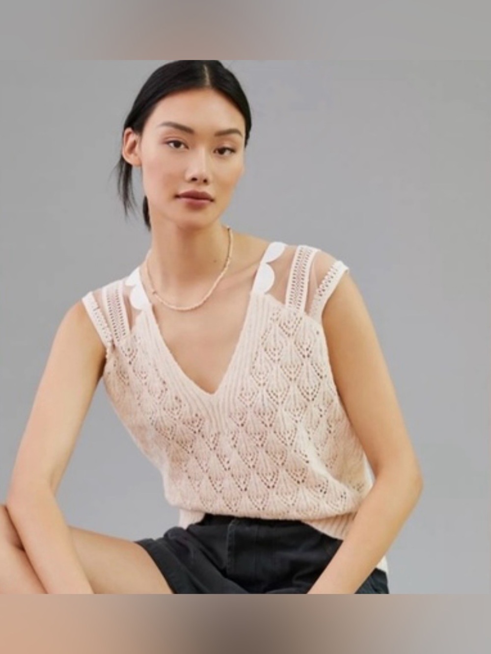 Anthropologie Maeve Scalloped Knit Vest